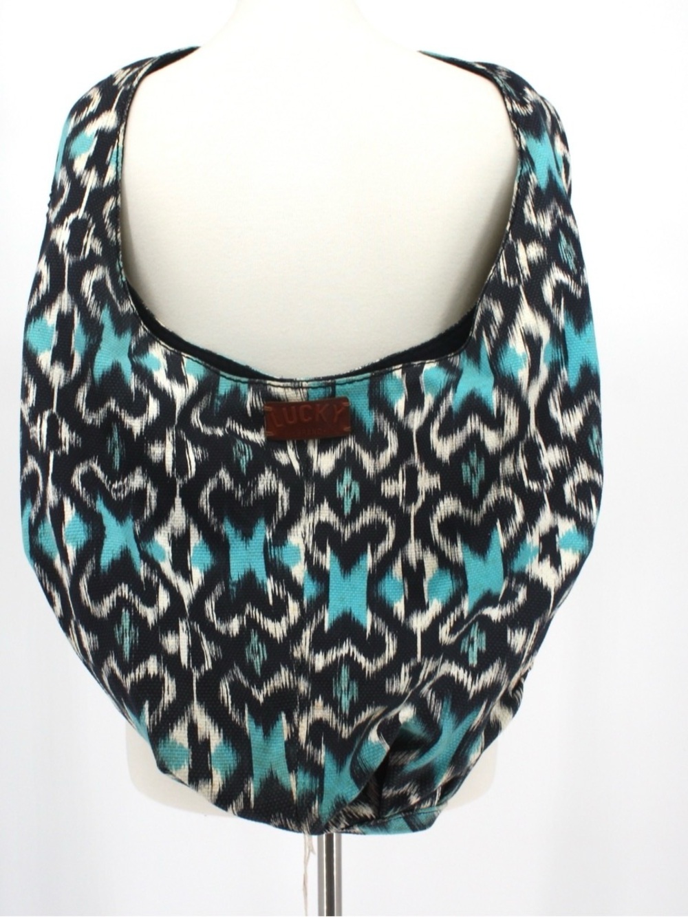 Lucky Brand Teal Black Ikat Hobo Bag Large Slouchy Shoulder Purse Boho Y2K